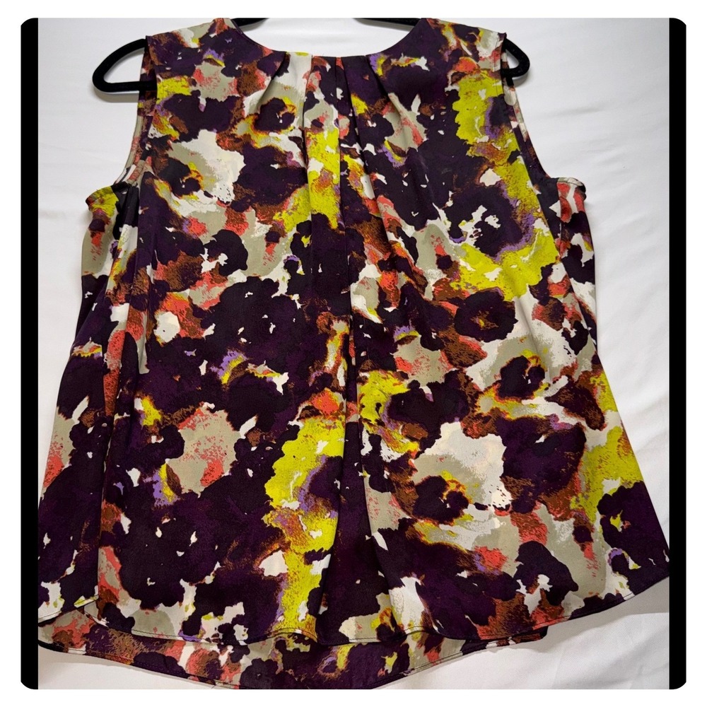 Jones New York Tank Top Womens 14 Purple Floral Pleated Sleeveless Blouse